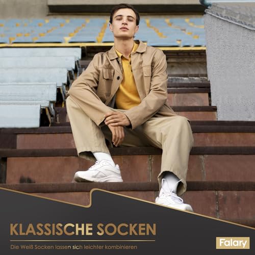 Detalle 2 de FALARY Socken Herren 43-46 – 12 Paar weiße Baumwoll-Sportsocken, atmungsaktiv und verstärkt