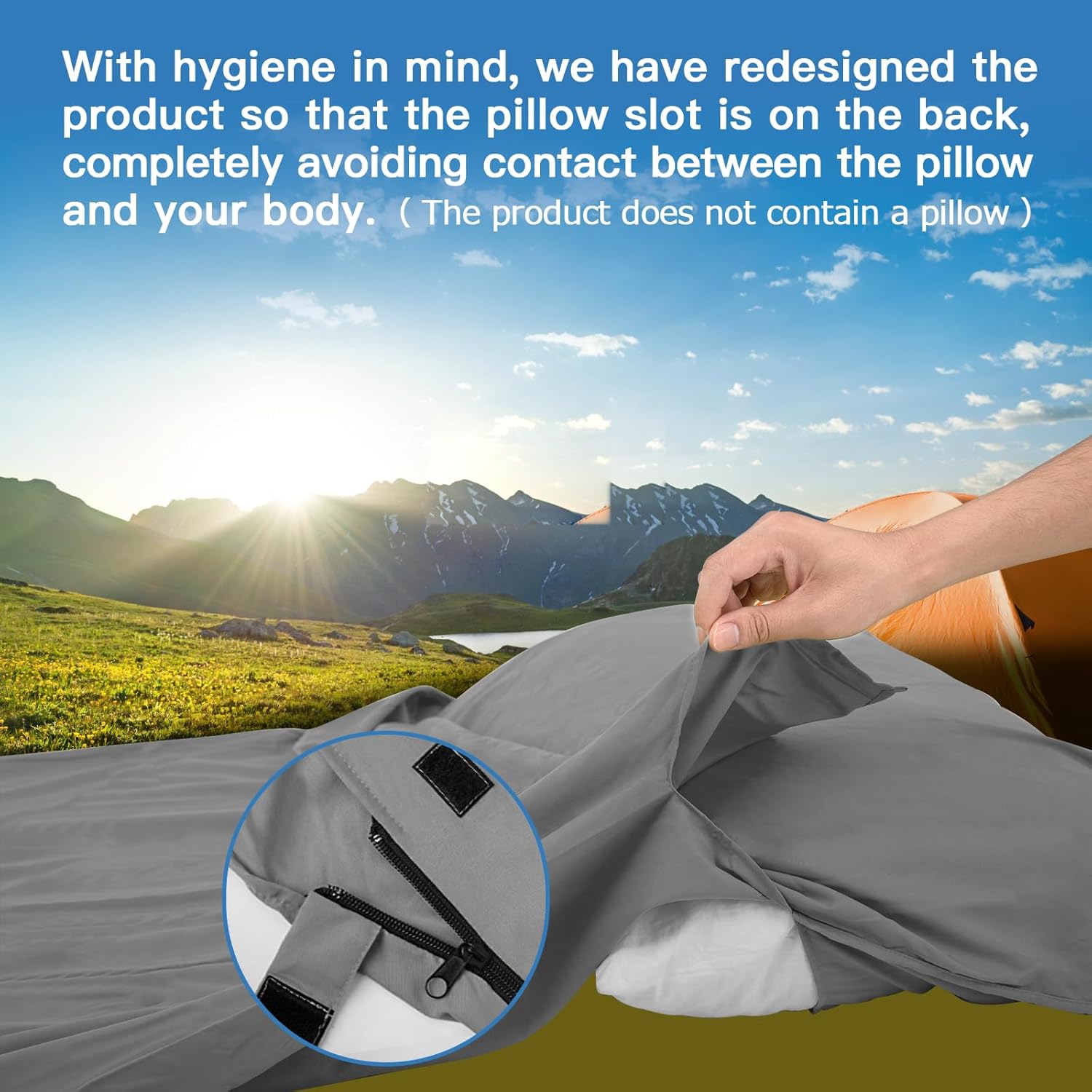 Thumbnail 3 de JAICOM Sleeping Bag Liner (Ultralight Travel Sheet) 220 x 90 cm with back pillow pocket