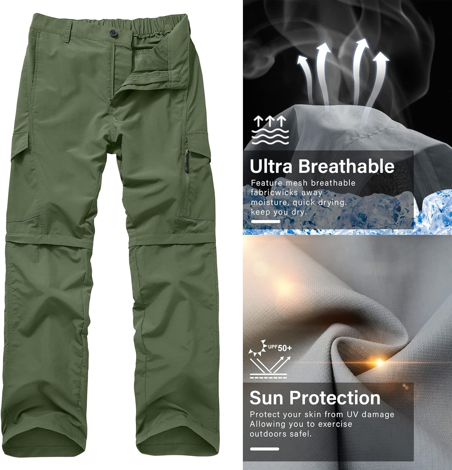 Detalle de Men's Hiking Pants Quick Dry Lightweight Fishing Convertible Zip-Off Safari Trousers
