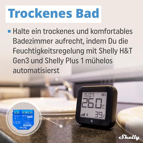Thumbnail 4 de Shelly H&T Gen3 WLAN-Temperatur- und Feuchtigkeitssensor, Schwarz, E-Paper-Display
