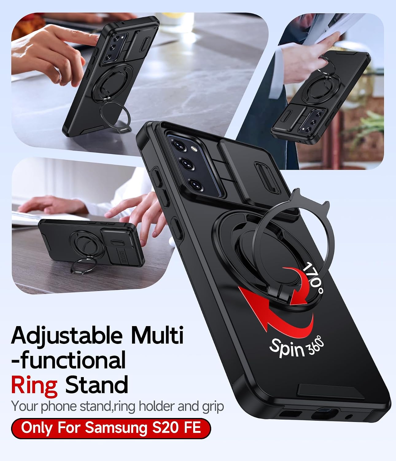 Thumbnail 2 de LeYi Galaxy S20 FE 5G Case with Sliding Camera Cover and Ring Stand