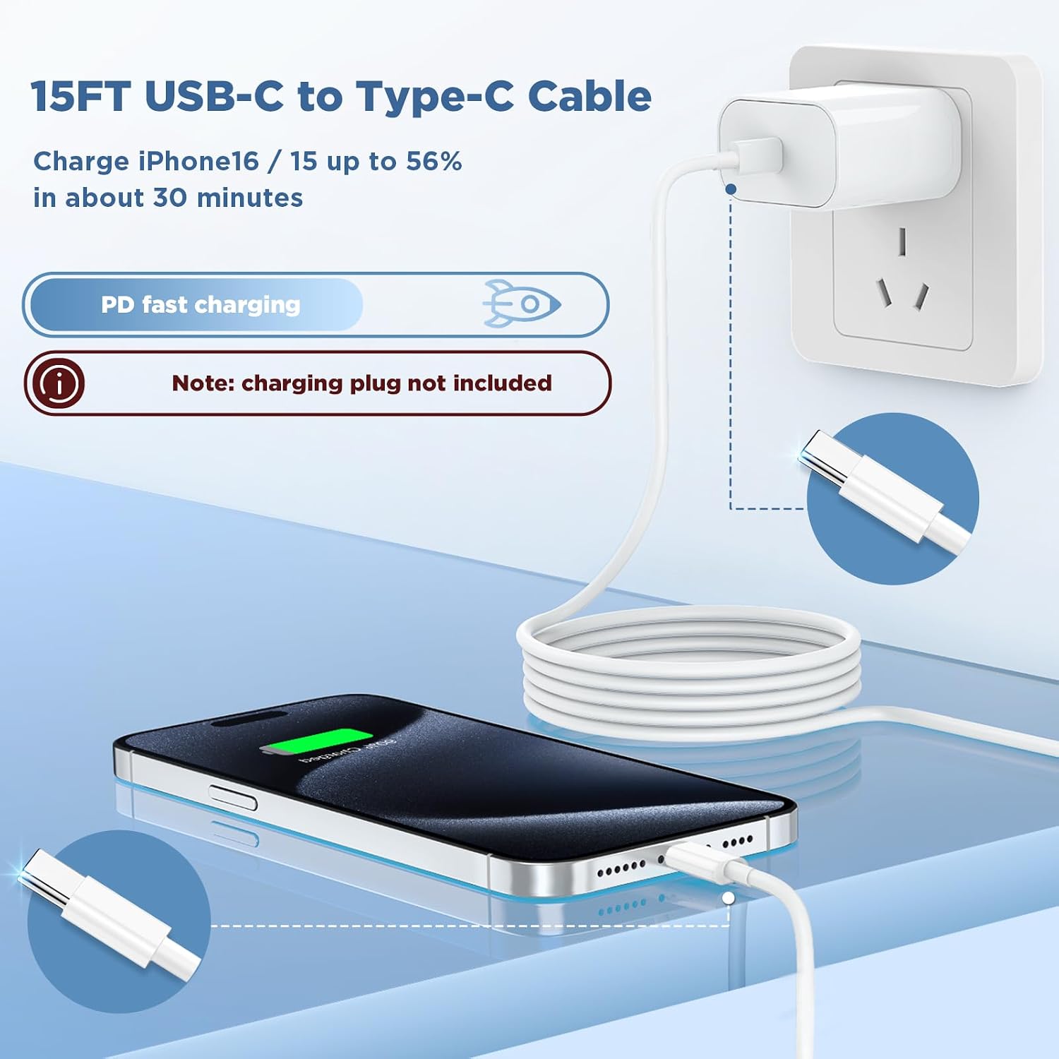 Detalle 2 de Long USB C Cable 15FT 🔌
