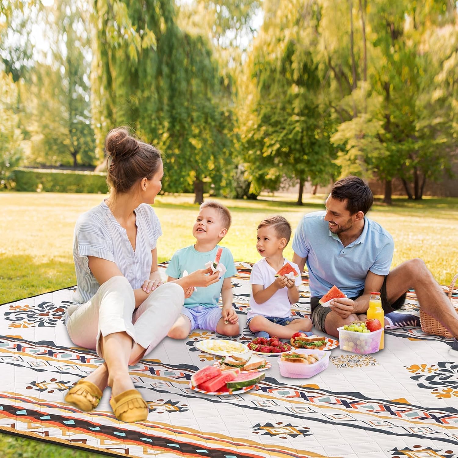 Thumbnail 1 de HAUSPROFI Picknickdecke Boho 200x200 cm – wasserdicht, isoliert und tragbar