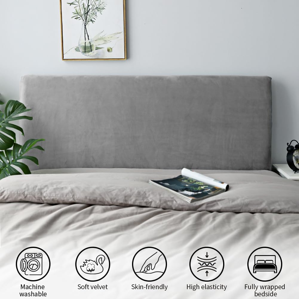 Thumbnail 2 de Caijin Copertura per testiera in velluto elasticizzato grigio chiaro (180–200 cm)