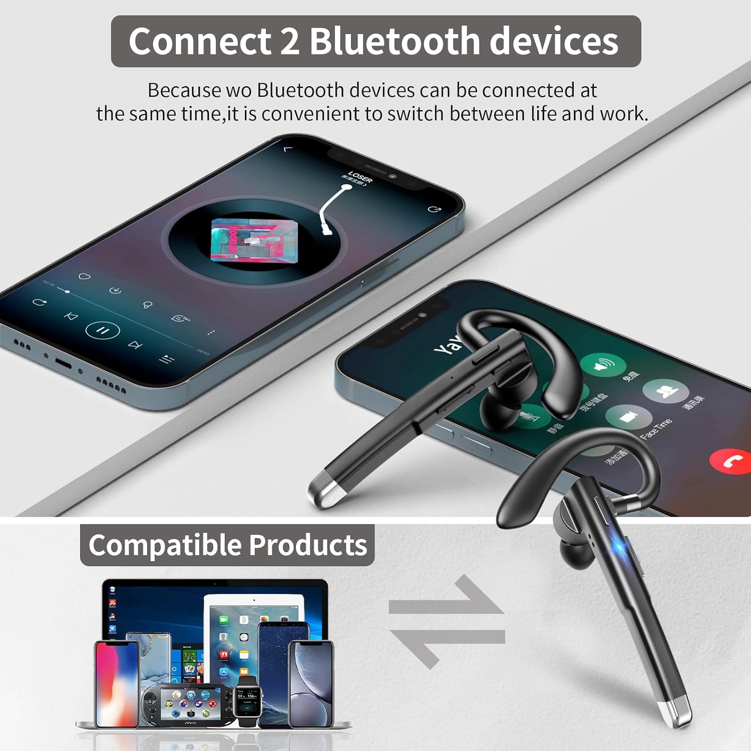 Thumbnail 5 de Unknown Single Ear Bluetooth 6.1 Headset 120H playback