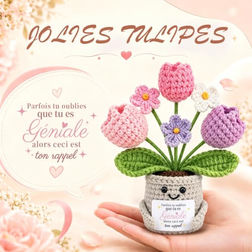 Detalle 2 de Cadeau Tulipe en Tricot Fait Main de XIZIDA - Carte motivante pour Femme