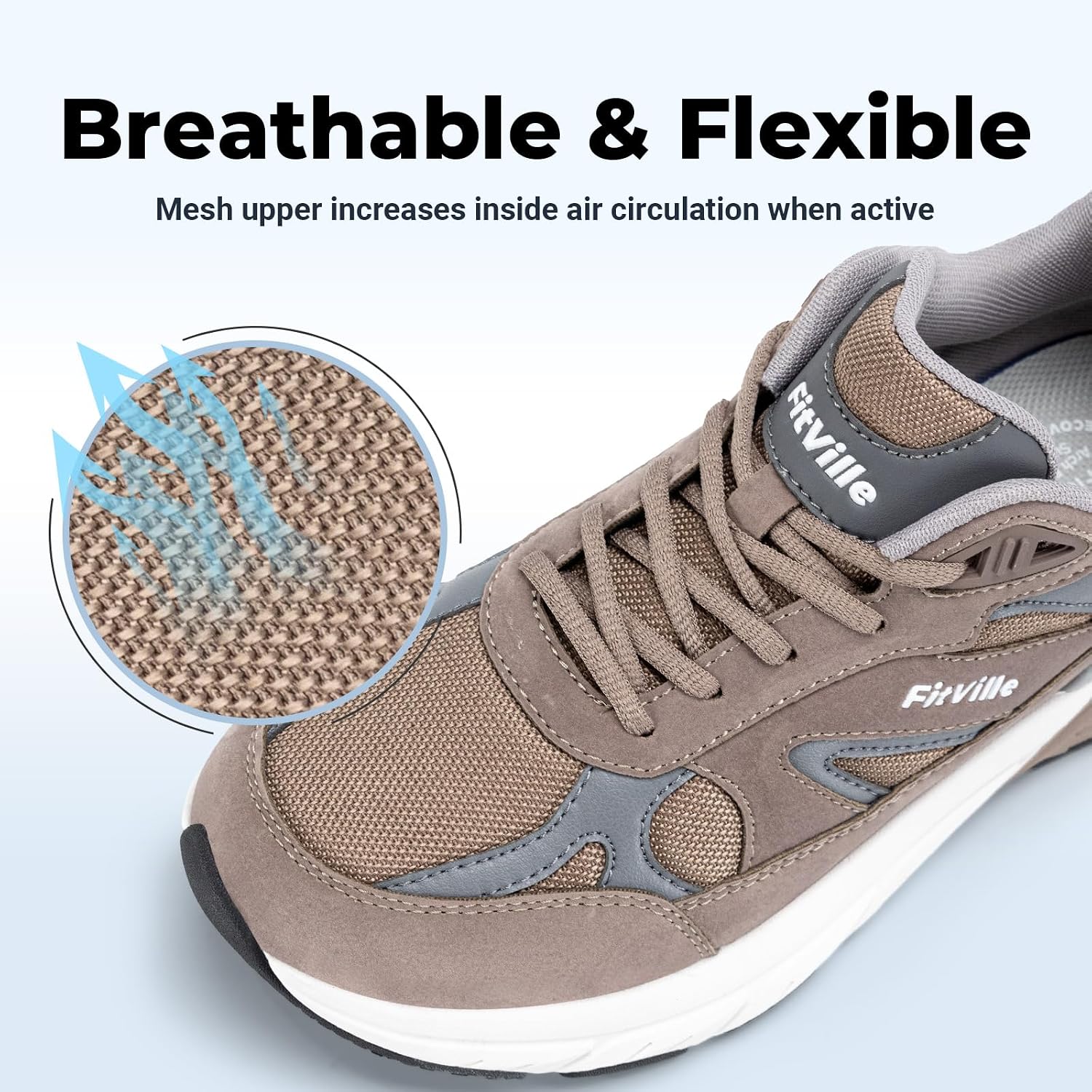 Detalle de FitVille Rebound NEO V1 Wide Walking Shoes for Men — Extra Wide, Arch Support, Heel Pain Relief