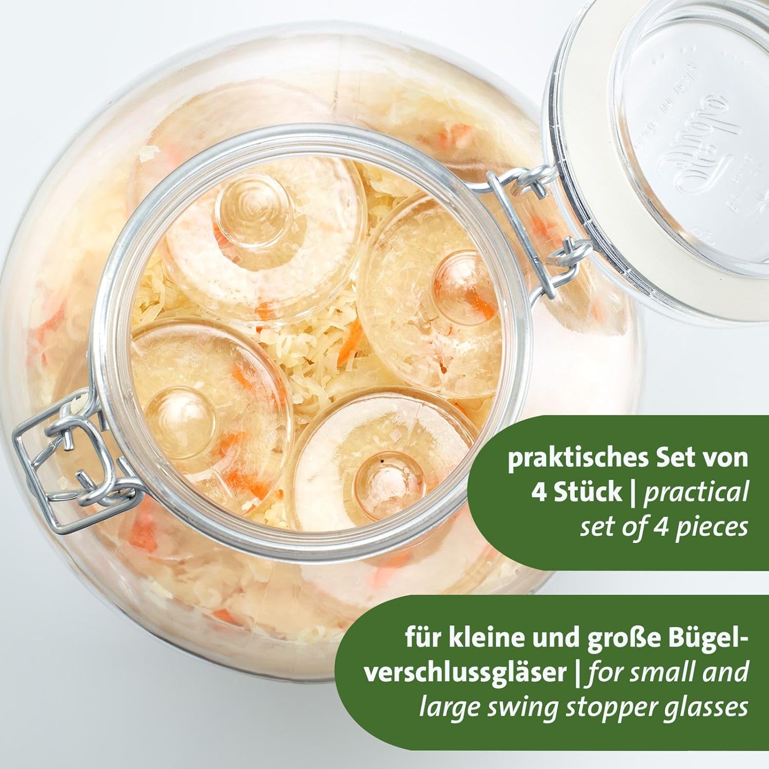 Detalle de Westmark Fermentiergewichte – Fermentierset mit 4 Glasgewichten Ø 7 cm
