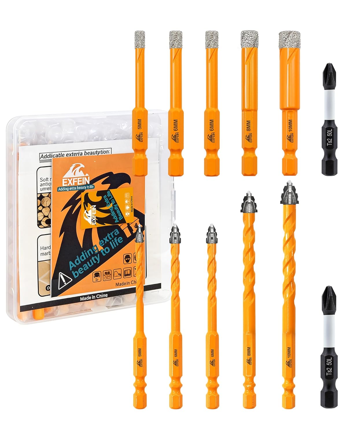 Thumbnail 2 de EXFEIN 10pcs Tile Drill Bits Set with Serrated Carbide Tips and Magnetic Screwdriver Bits (5–12mm)
