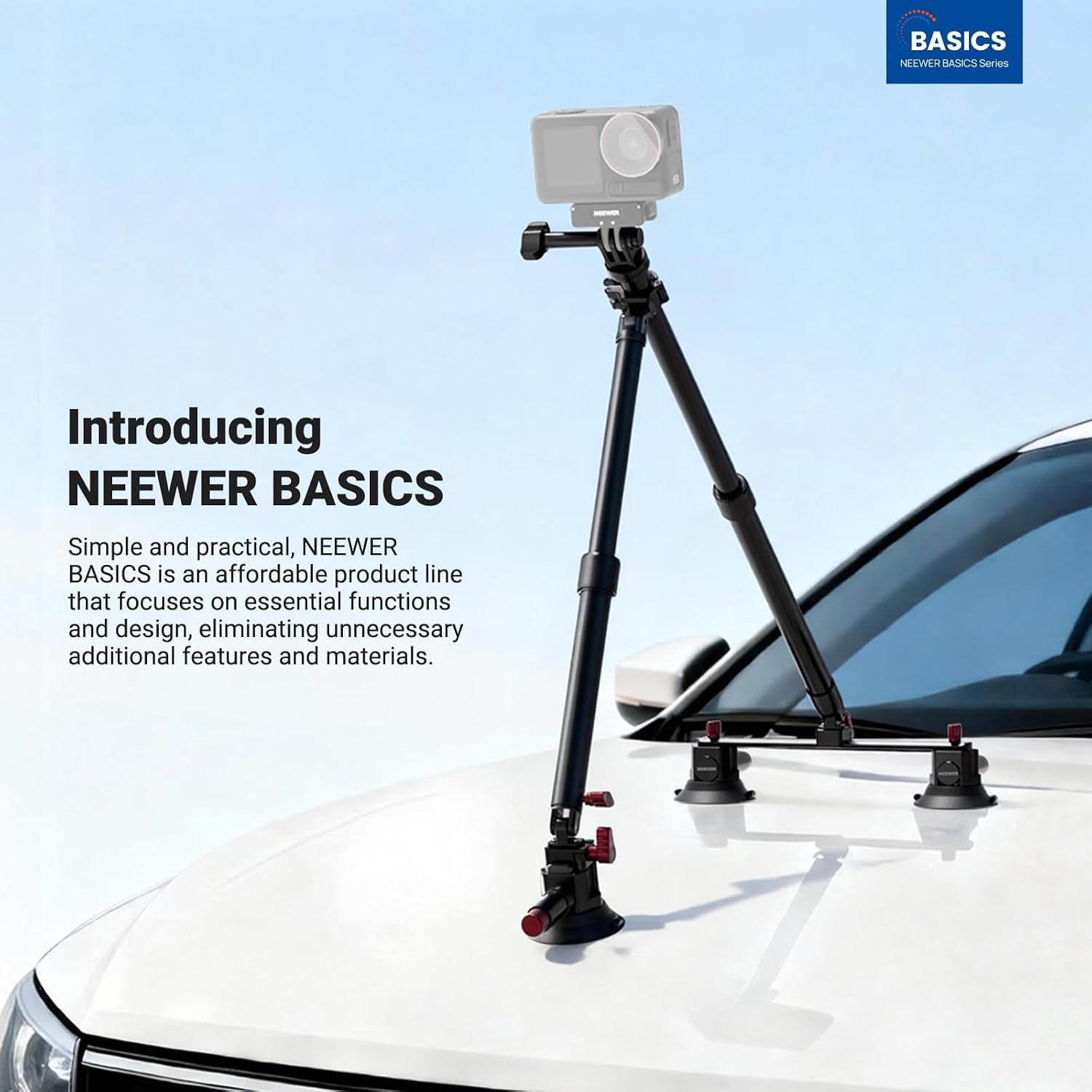 Detalle de NEEWER Triple Suction Cup Car Mount Kit with 24" Aluminum Poles (CA166) for GoPro, DJI, Insta360