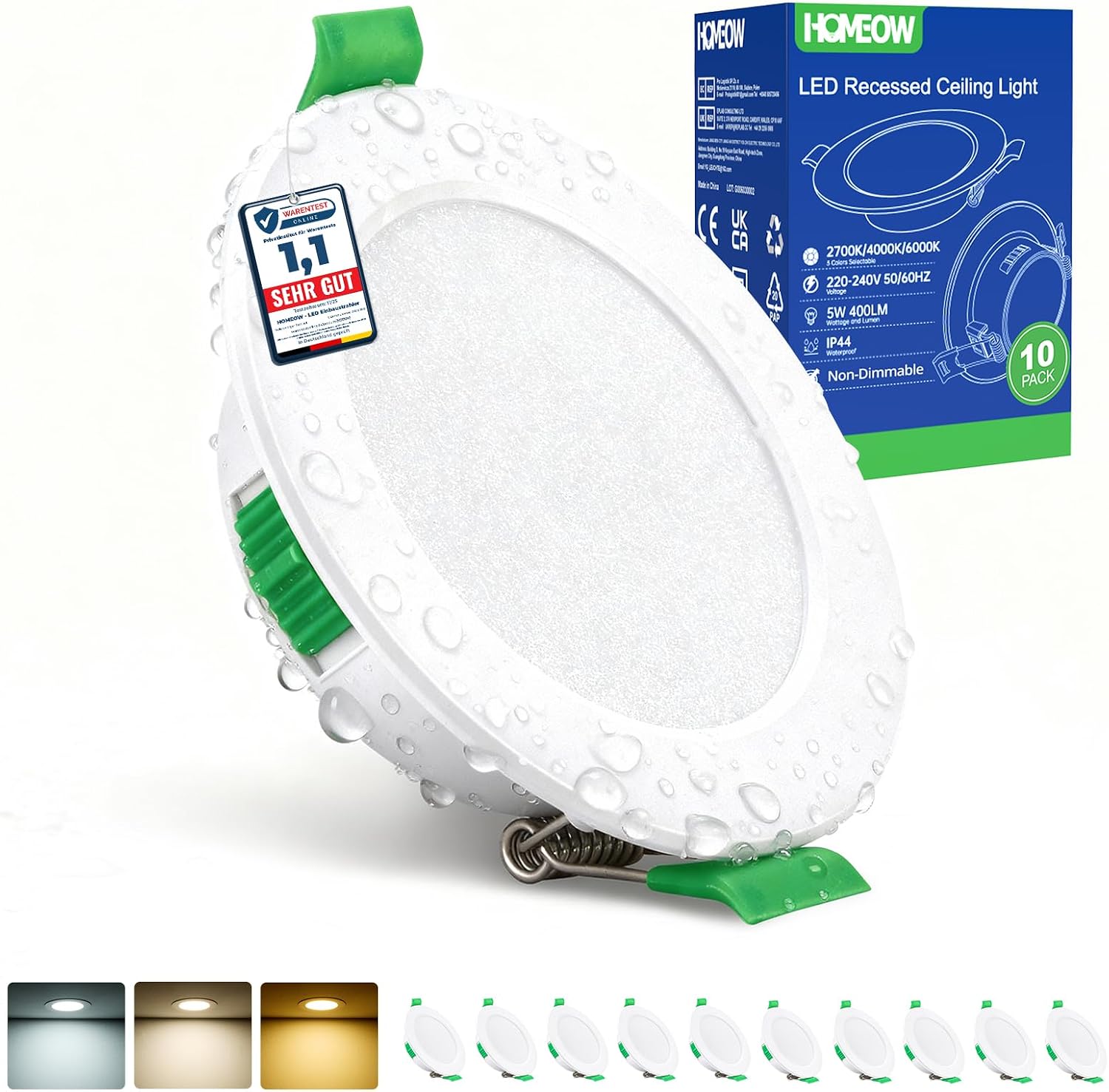 Detalle de HOMEOW XY-RCL5D3CCT LED-inbouwspots, IP44, 5 W, 3 kleurtemperaturen