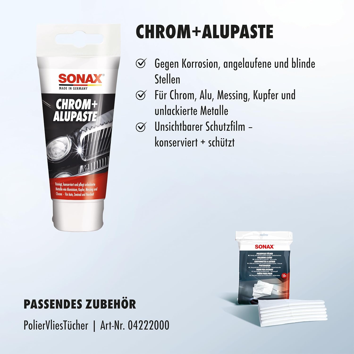 Thumbnail 2 de SONAX Chrom+AluPaste (75 ml) – Polierpaste zur Beseitigung von Korrosion, angelaufenen und blinden Stellen