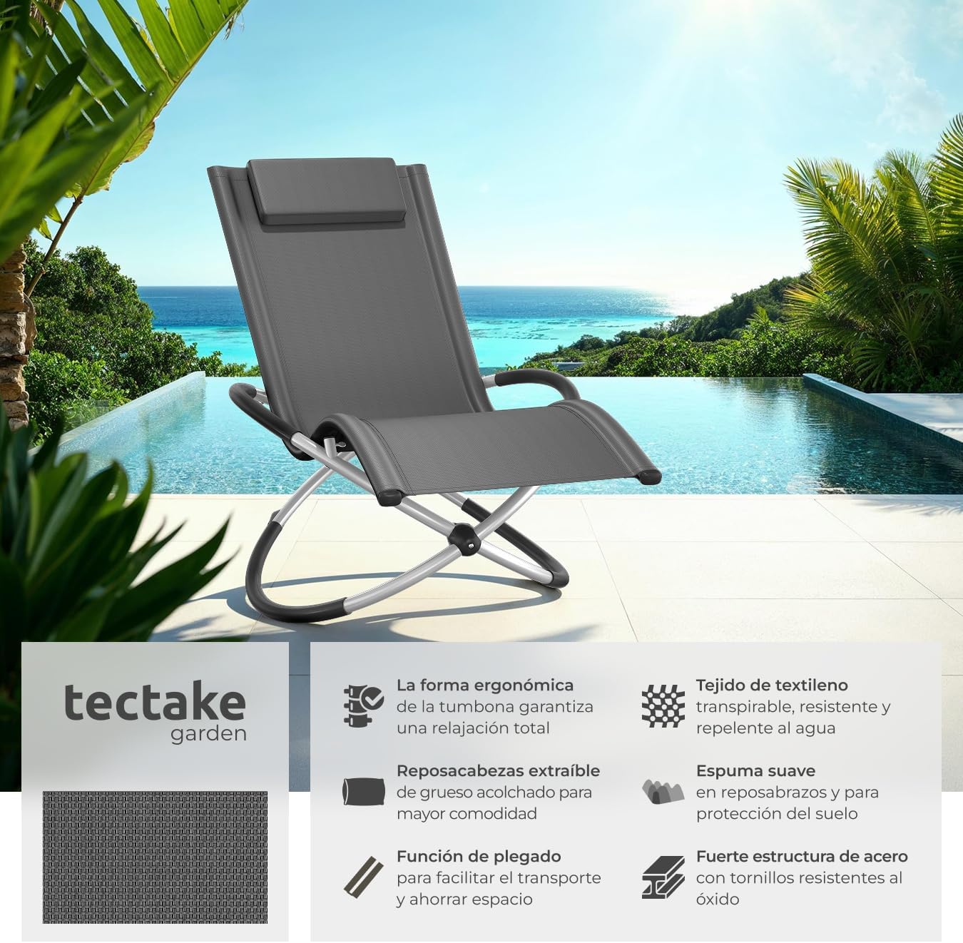 Detalle de tectake Tumbona plegable balancín 150 kg