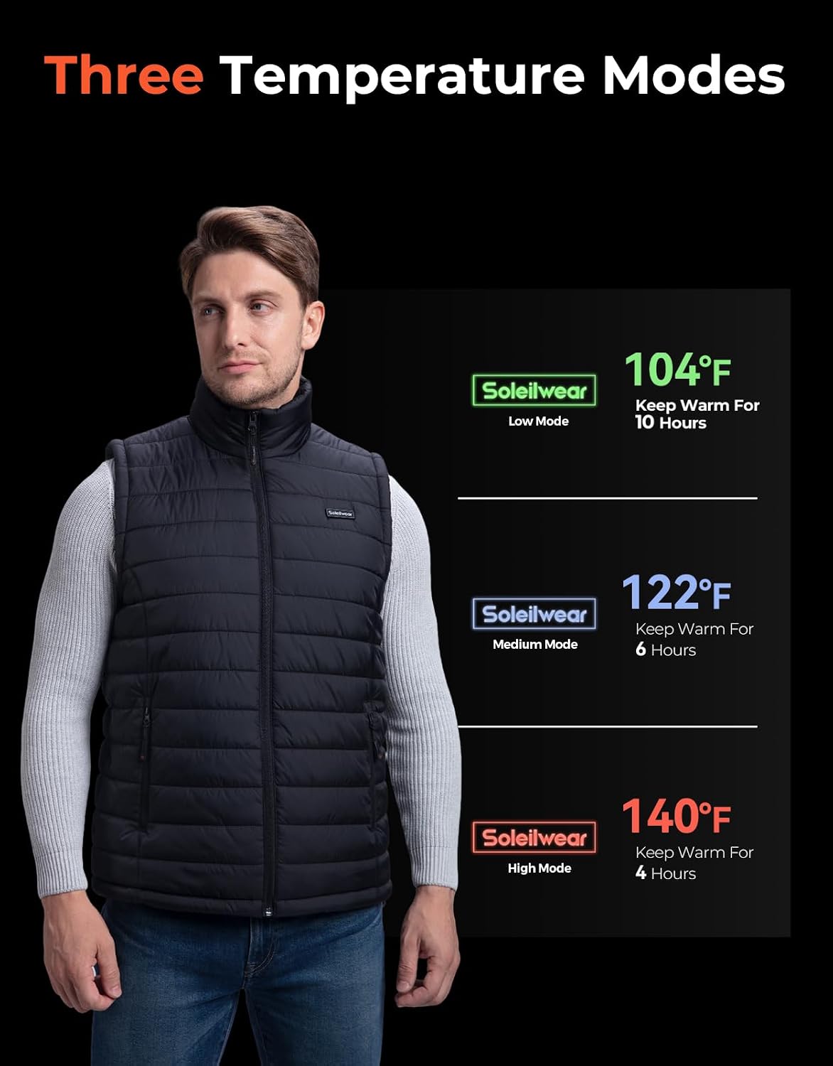 Thumbnail 2 de Soleilwear K115 Men's Heated Vest, 9 Zones, 3 Heat Settings, 10,000mAh Power Bank