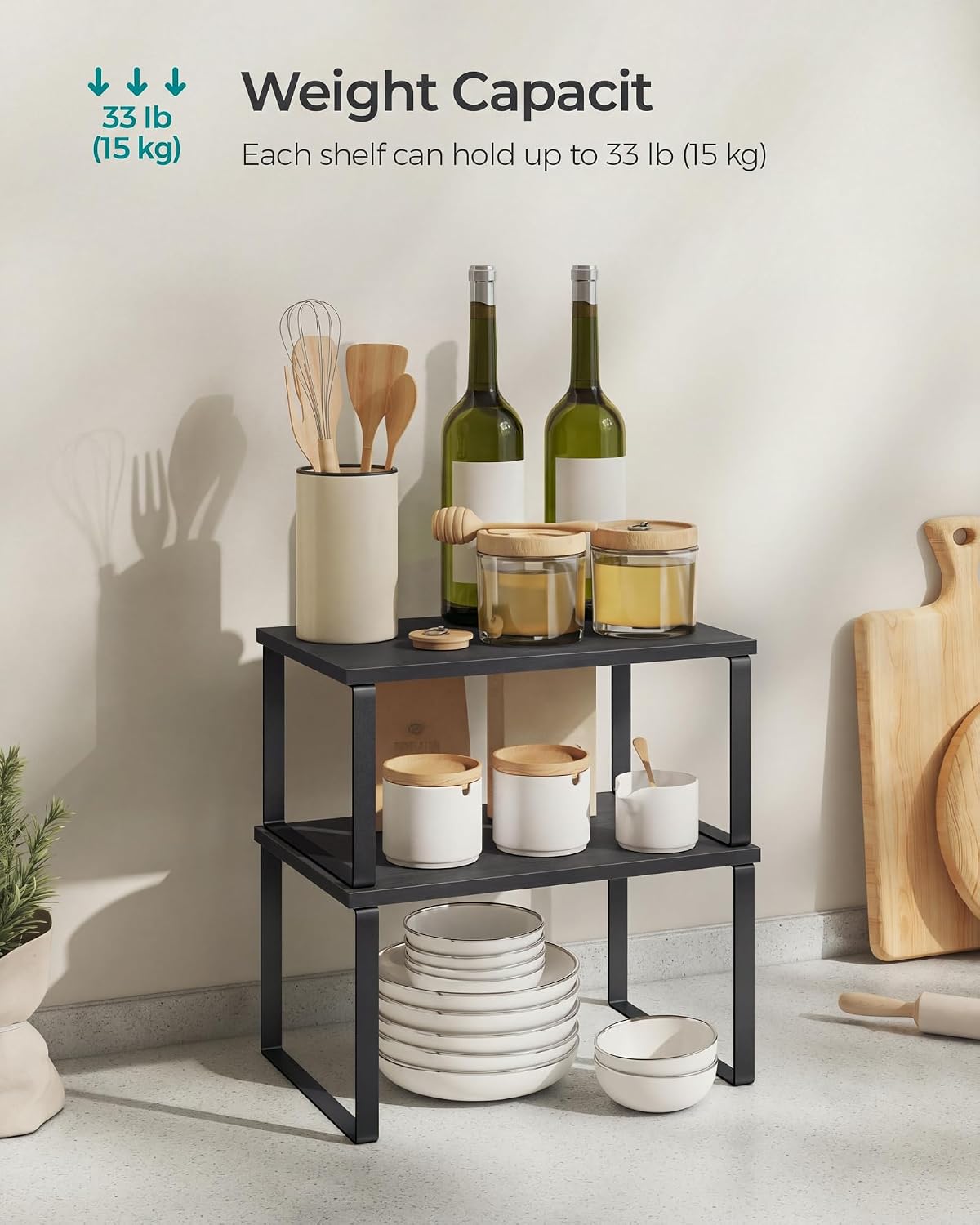 Detalle de SONGMICS Black Spice Racks, 4 Expandable Steel and Particleboard Shelves