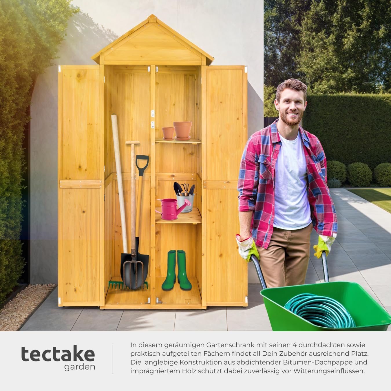 Thumbnail 6 de tectake® Holz Gartenschrank für den Außenbereich, wetterfest, 80,5 x 60 x 213,5 cm