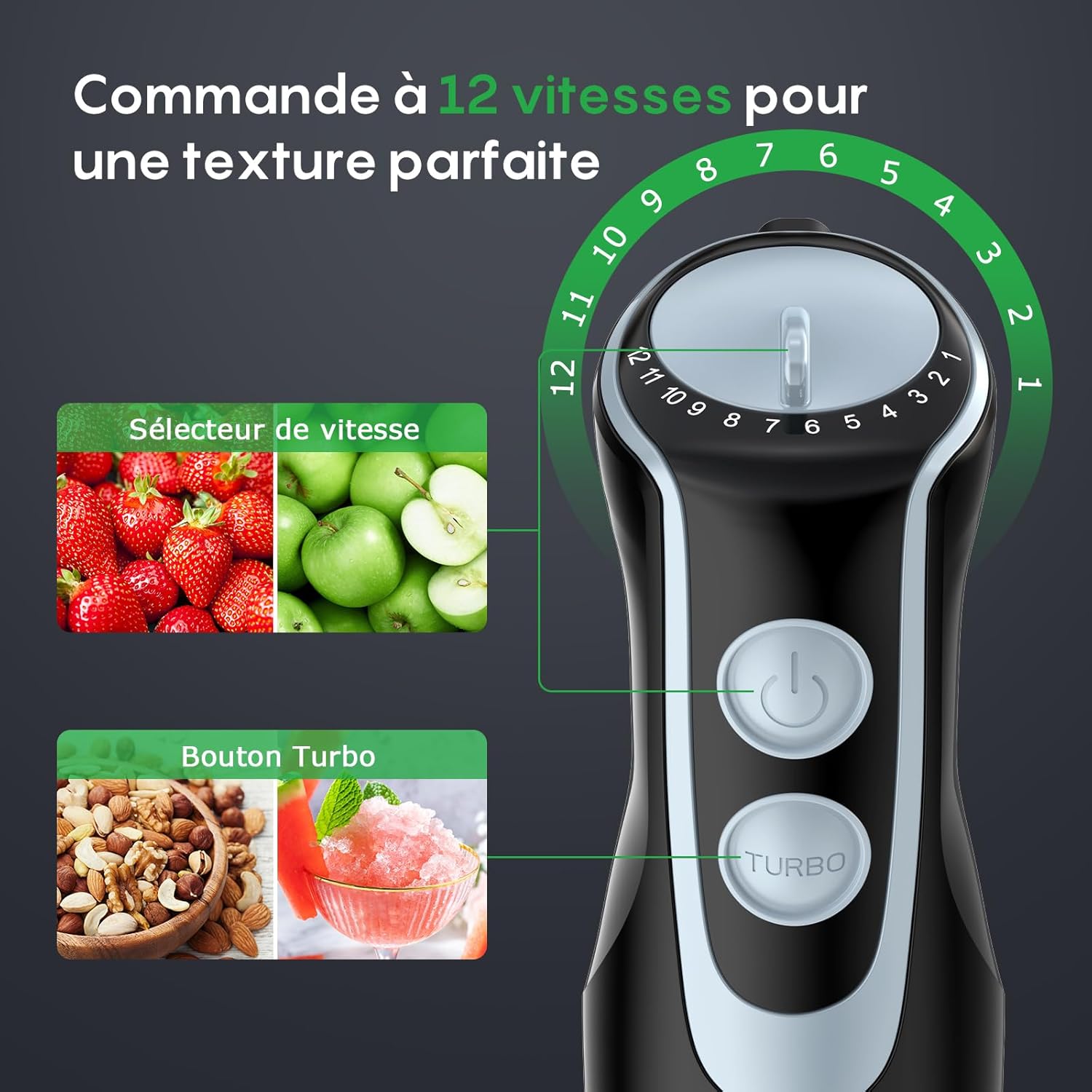 Thumbnail 2 de FRESKO 4-en-1 Mixeur Plongeur HB3302 : puissance 1000 W et 12 vitesses pour tout mixer