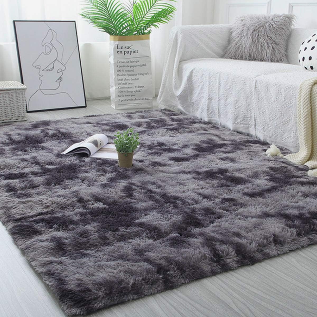 Detalle de Tinyboy-hbq 001 hoogpolig vloerkleed 120 x 160 cm, zwart-grijs