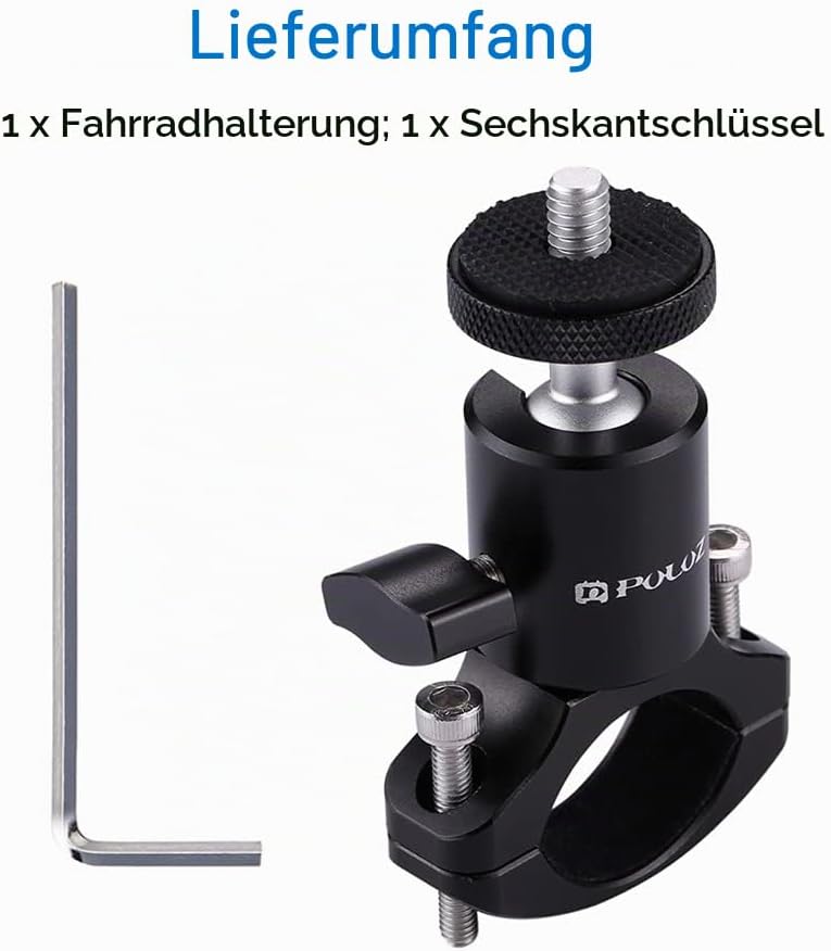 Detalle 2 de PULUZ Fahrrad-Lenkerhalterung für GoPro Hero 12/11/10/9/8/7/6 – Aluminium, 20–35 mm Durchmesser, 1/4-Zoll Gewinde