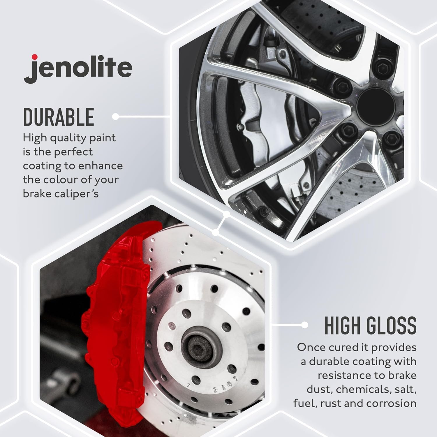 Detalle de JENOLITE Bremssattellack Rot – hitzefester Thermolack für Bremsklötze bis 300°C, 400 ml