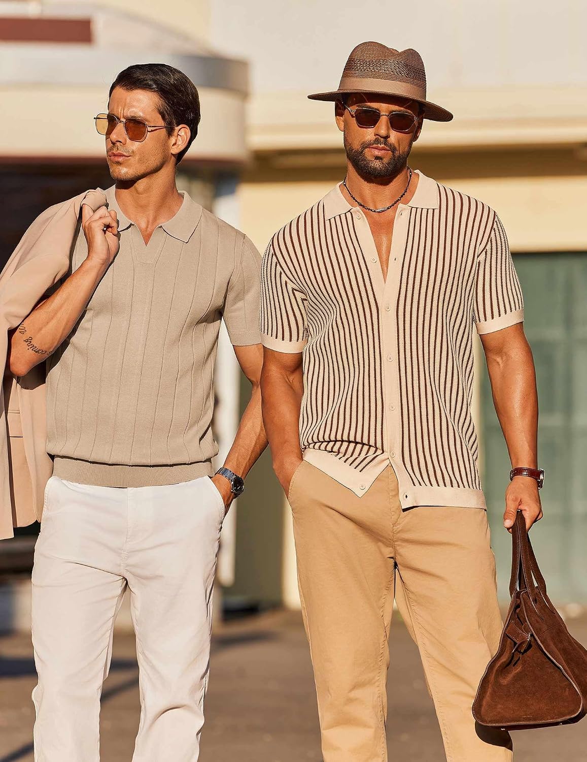 Thumbnail 3 de COOFANDY Men’s Knit Button Down Short Sleeve Polo Shirt with Vintage Stripes