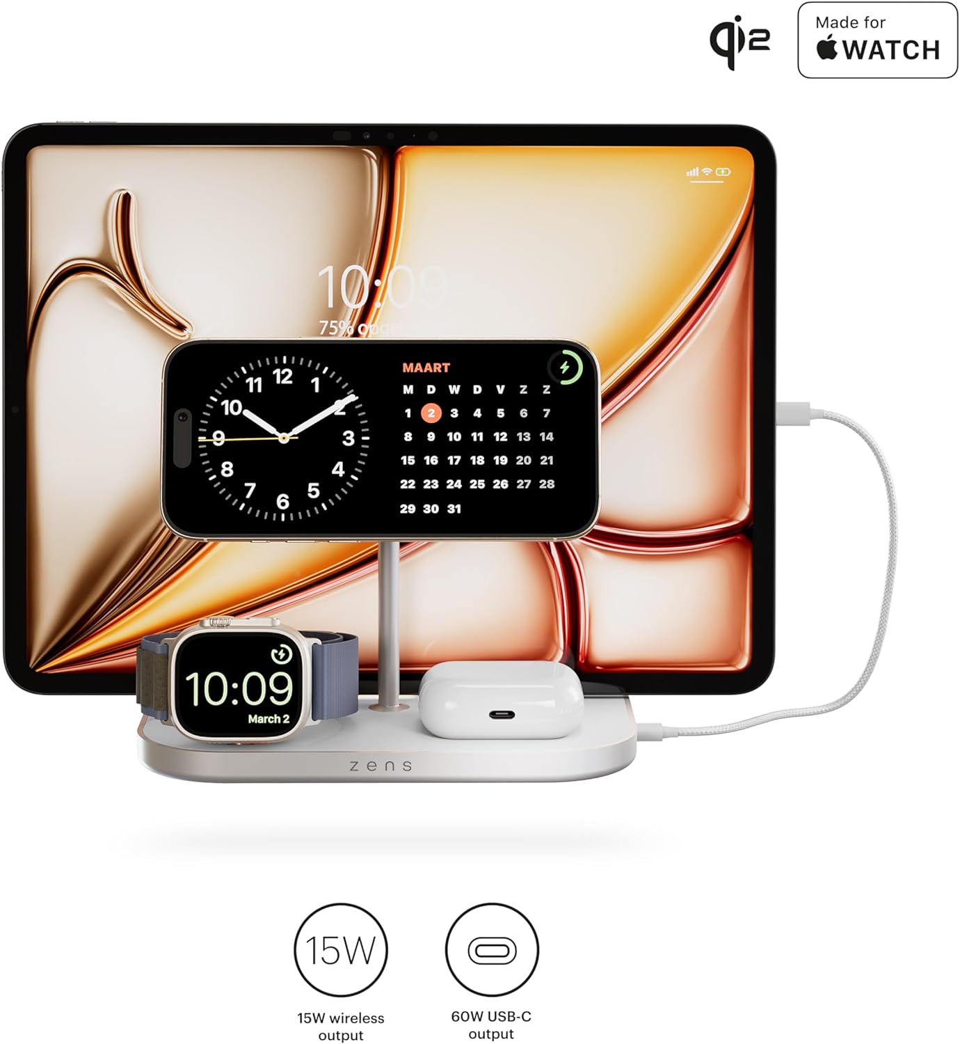 Thumbnail 1 de Zens 4-in-1 Wireless Charger : chargeur sans fil MagSafe et Qi2 pour iPhone, Apple Watch et AirPods