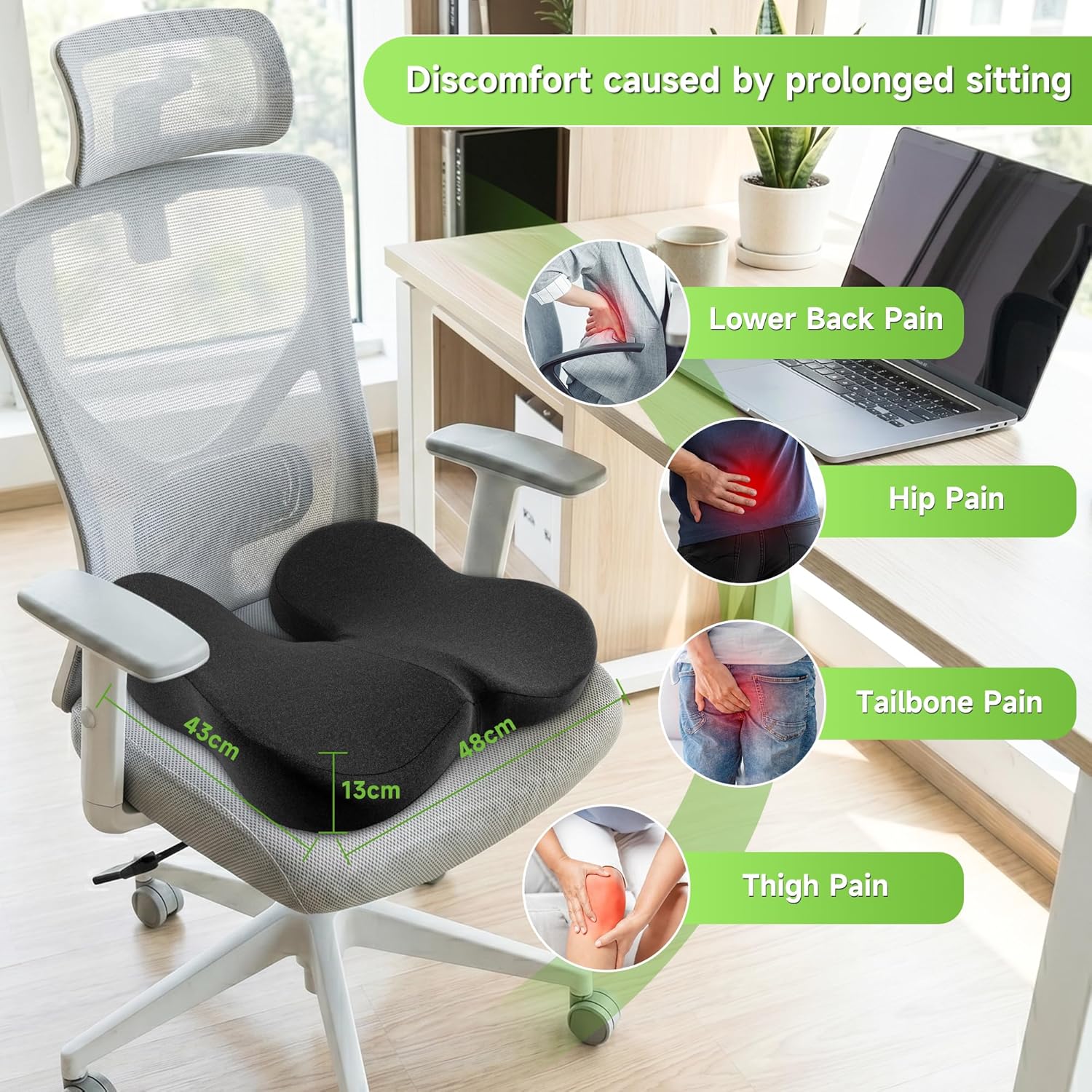 Detalle de Coussin Coccyx – Coussin Chaise Bureau Ergonomique avec Ouverture Centrale et Mousse à Mémoire de Forme