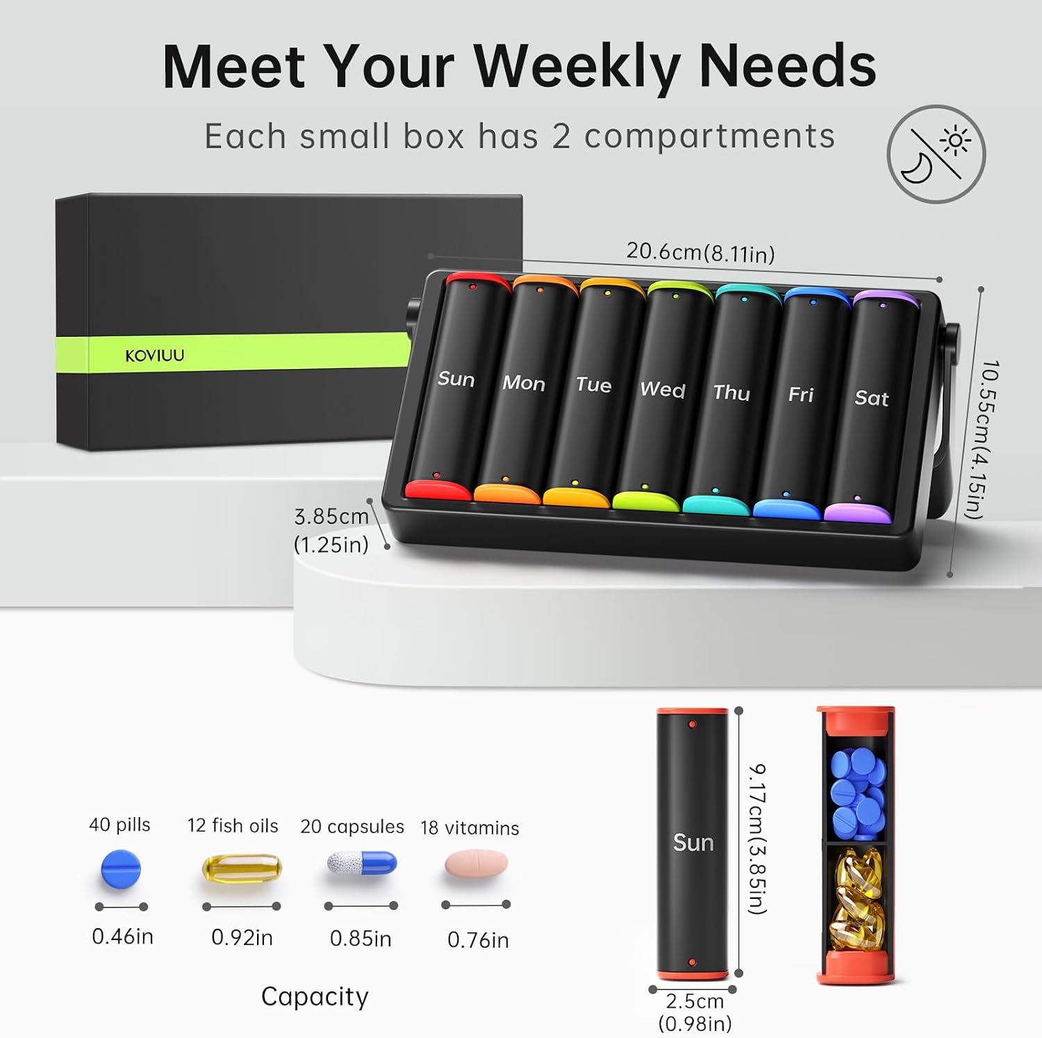 Detalle 2 de KOVIUU Weekly Pill Box 7-day, AM‑PM organiser 💊