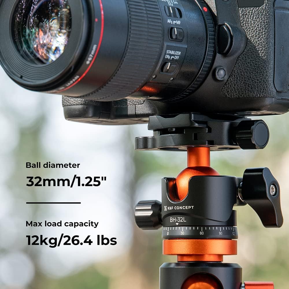Thumbnail 2 de K&F Concept Tête de balle 360° rotative BH-32L : adaptateur rotule avec vis 3/8" et plaque rapide 1/4
