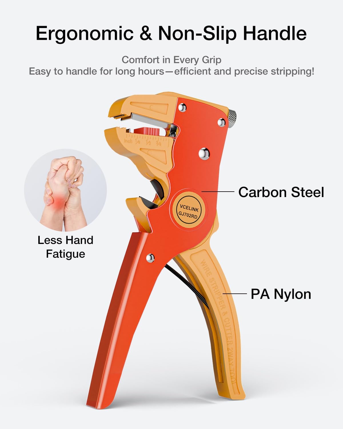 Detalle de VCELINK Automatic Quick Wire Stripper and Cutter (7 Inch) for 14–24 AWG Cables with Eagle Nose