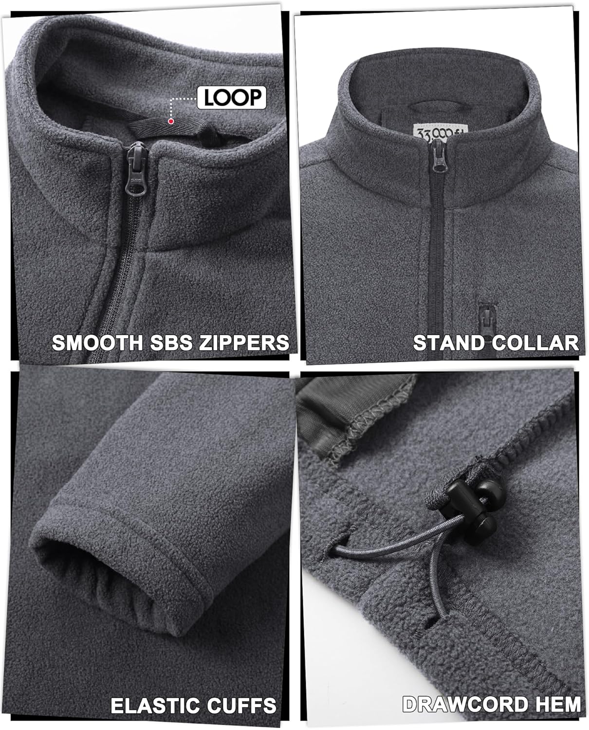 Thumbnail 4 de 33,000ft Men's Lightweight Fleece Jacket – Full Zip, Multi-Pocket Outdoor Wear