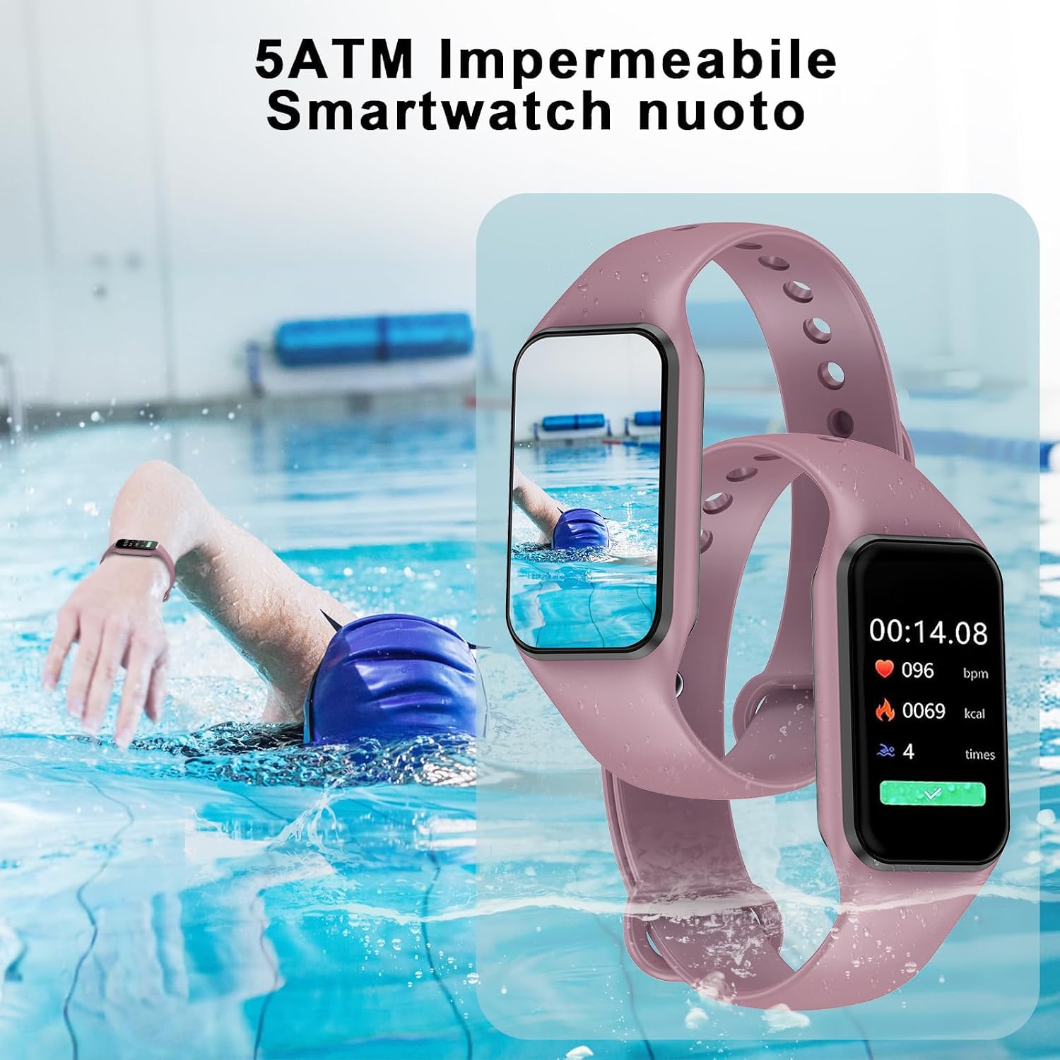 Detalle 2 de Baolubao Smartwatch Donna R1: Orologio Fitness 1,47'' con SpO2, Sonno, Contapassi e Notifiche (2 cinturini)