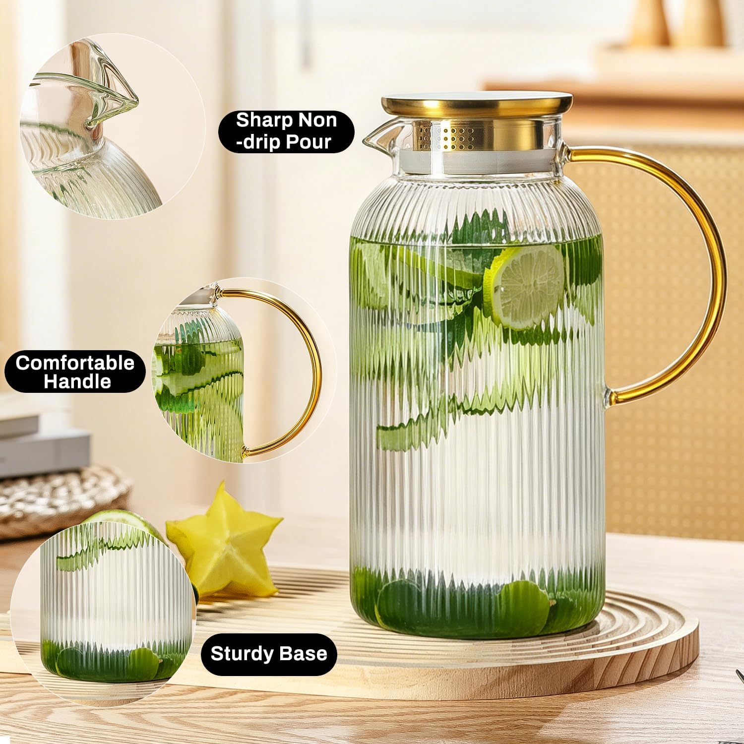 Thumbnail 2 de Buaic 68 oz Glass Water Pitcher with Lid 🫗