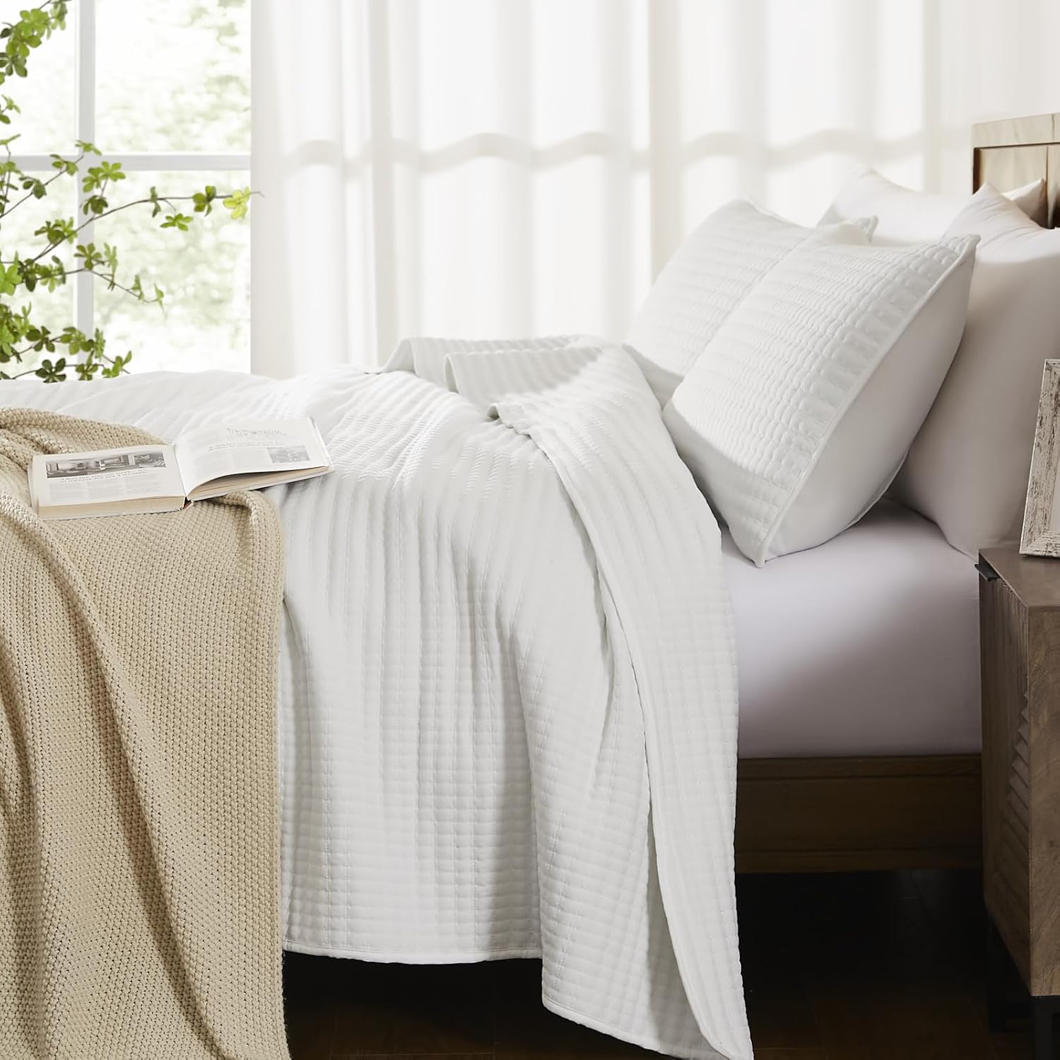 Thumbnail 5 de WRENSONGE White Quilt Set Queen Size - 3 Pieces Lightweight Coverlet, Soft & Breathable All-Season Bedding