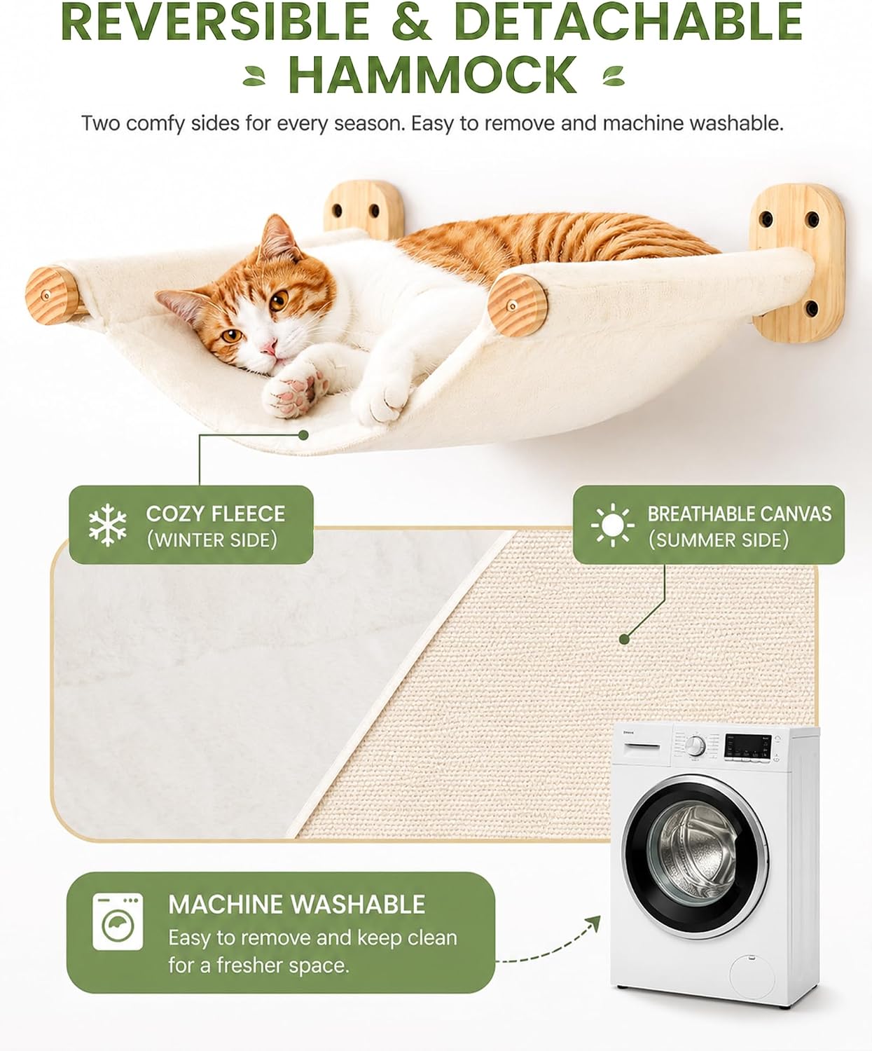 Detalle de Cat Hammock Wall Mounted Kitty Bed & Perch set with 2 steps and platforms (wooden cat wall furniture)