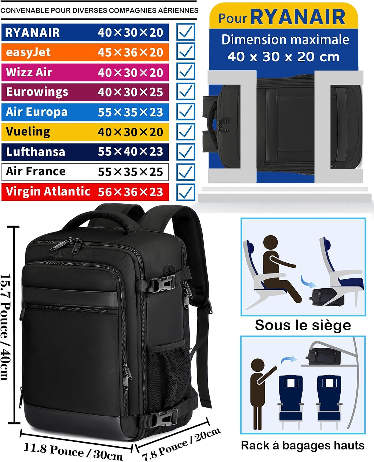 Detalle 2 de KLOSTAIN Bagage Cabine 40x30x20 24 L