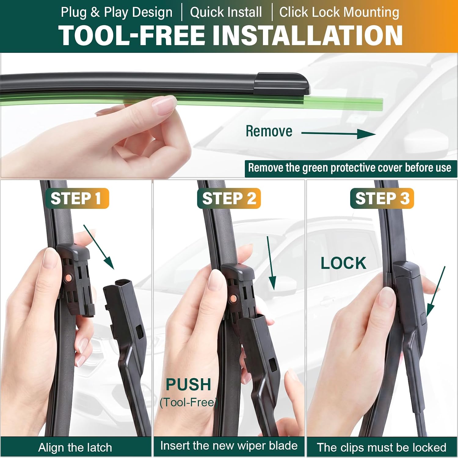 Thumbnail 6 de KVQ Windshield Wiper Blades Replacement for Ford Transit (28"/21"), Pack of 2 – Original Factory Quality