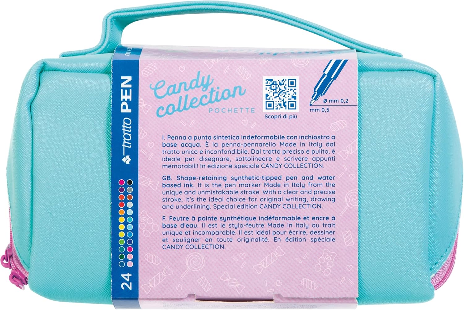 Detalle de Tratto PEN Candy Collection trousse 24 pz: edizione Candy World, 2 misure colorate e riutilizzabili