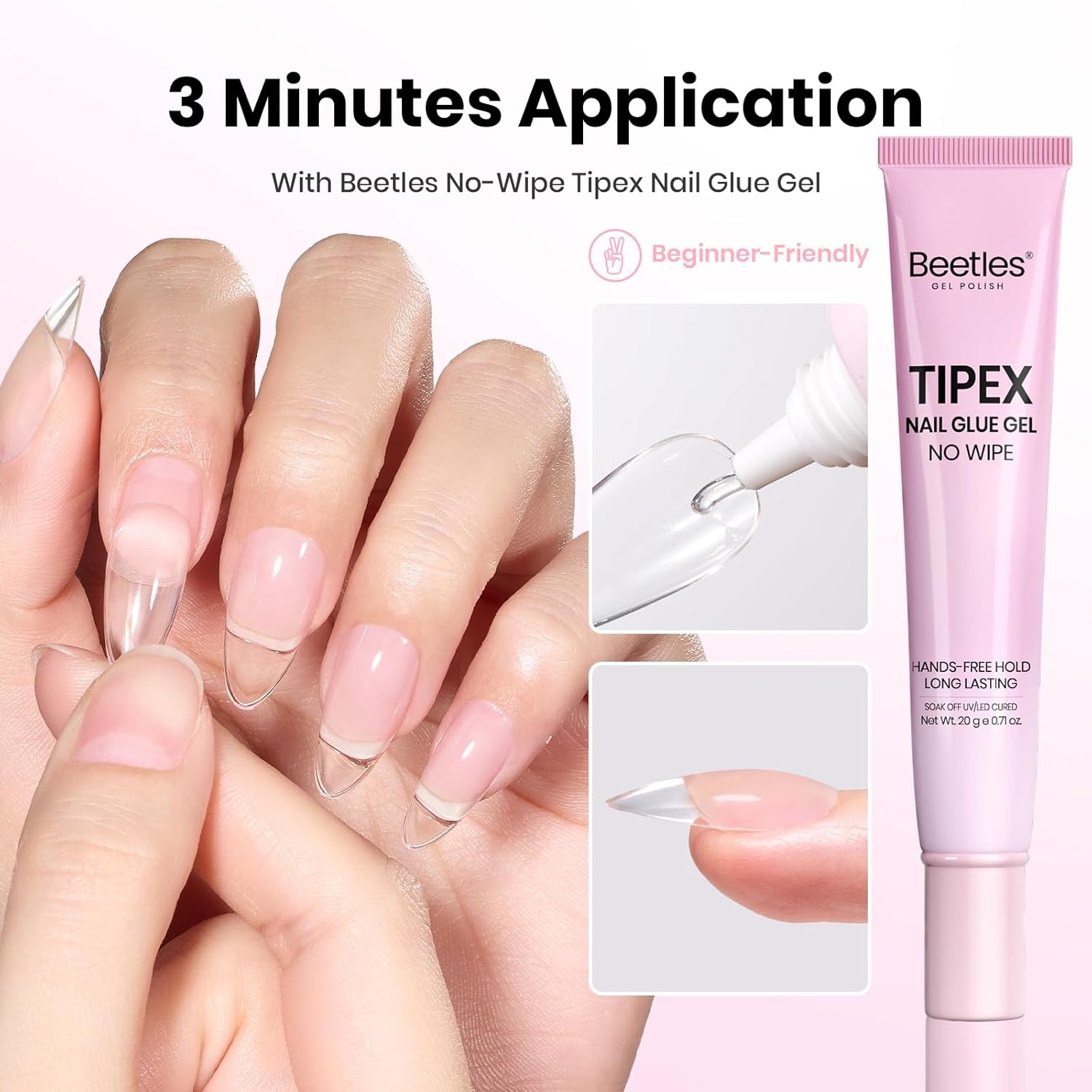 Detalle 2 de Beetles 20g Tipex Nail Glue Gel – No Wipe, No Hold, For Tipex Instant Apex Tips