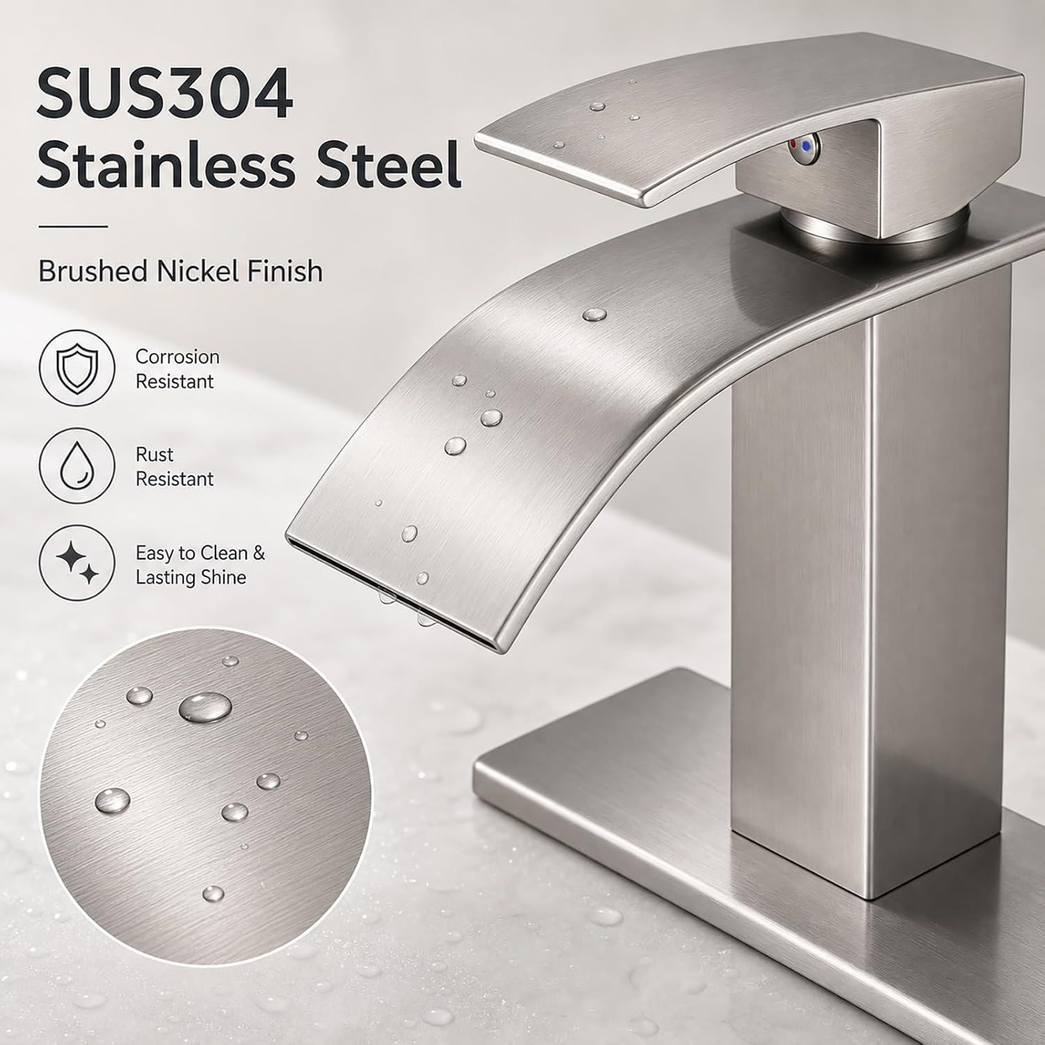 Detalle de VOTON V-1527L Waterfall Bathroom Faucet, Brushed Nickel, Single-Hole