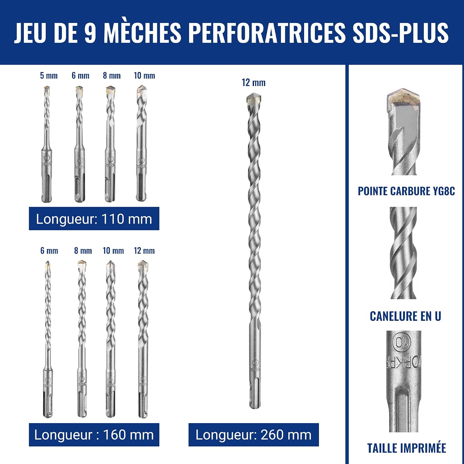 Thumbnail 1 de WORKPRO Jeu de 15 Forets et Burins SDS-Plus – Ensemble Durable pour Béton et Maçonnerie