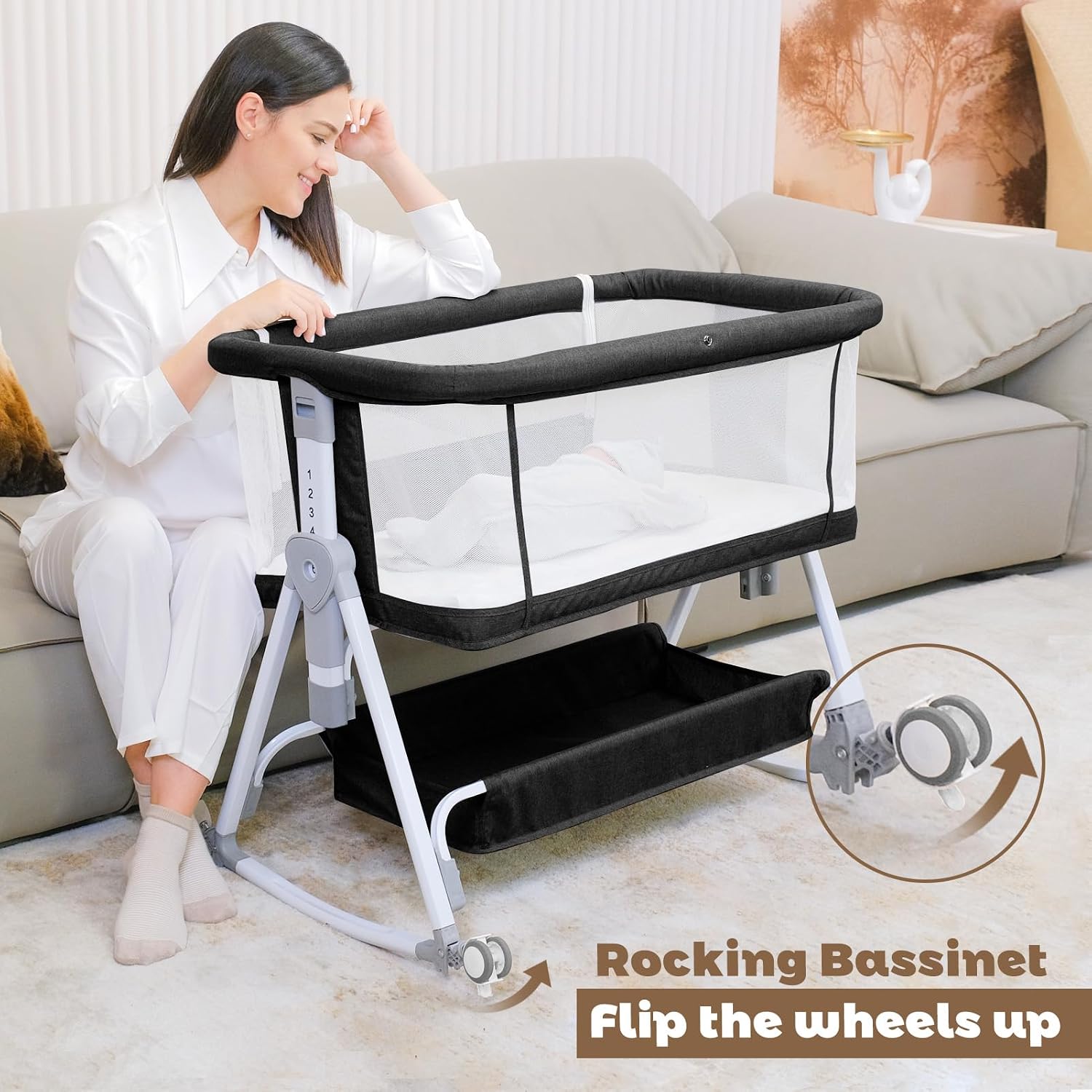 Detalle 2 de Youluzhen YY002 3-in-1 Baby Bassinet with Adjustable Height and Mesh Sides