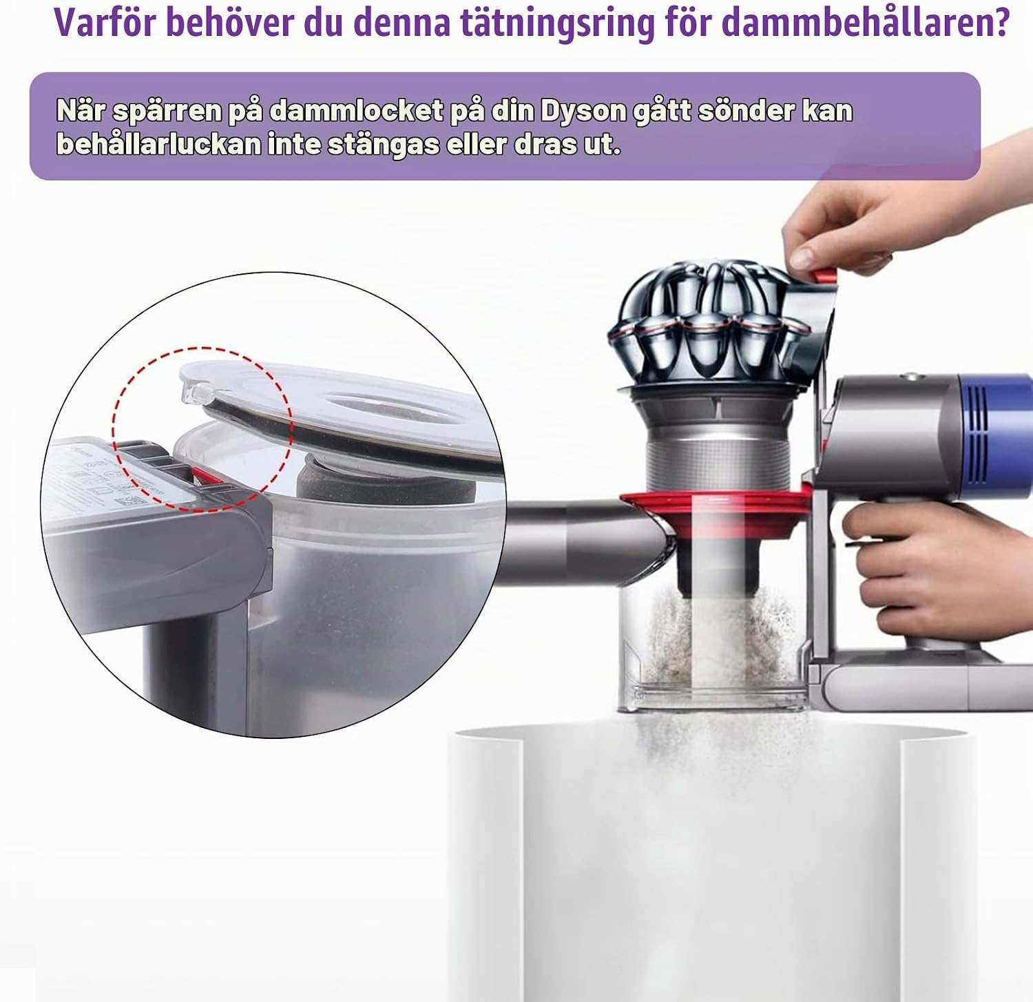Detalle de Chuancheng behållarlock för Dyson V7/V8 med tätningsring, transparent