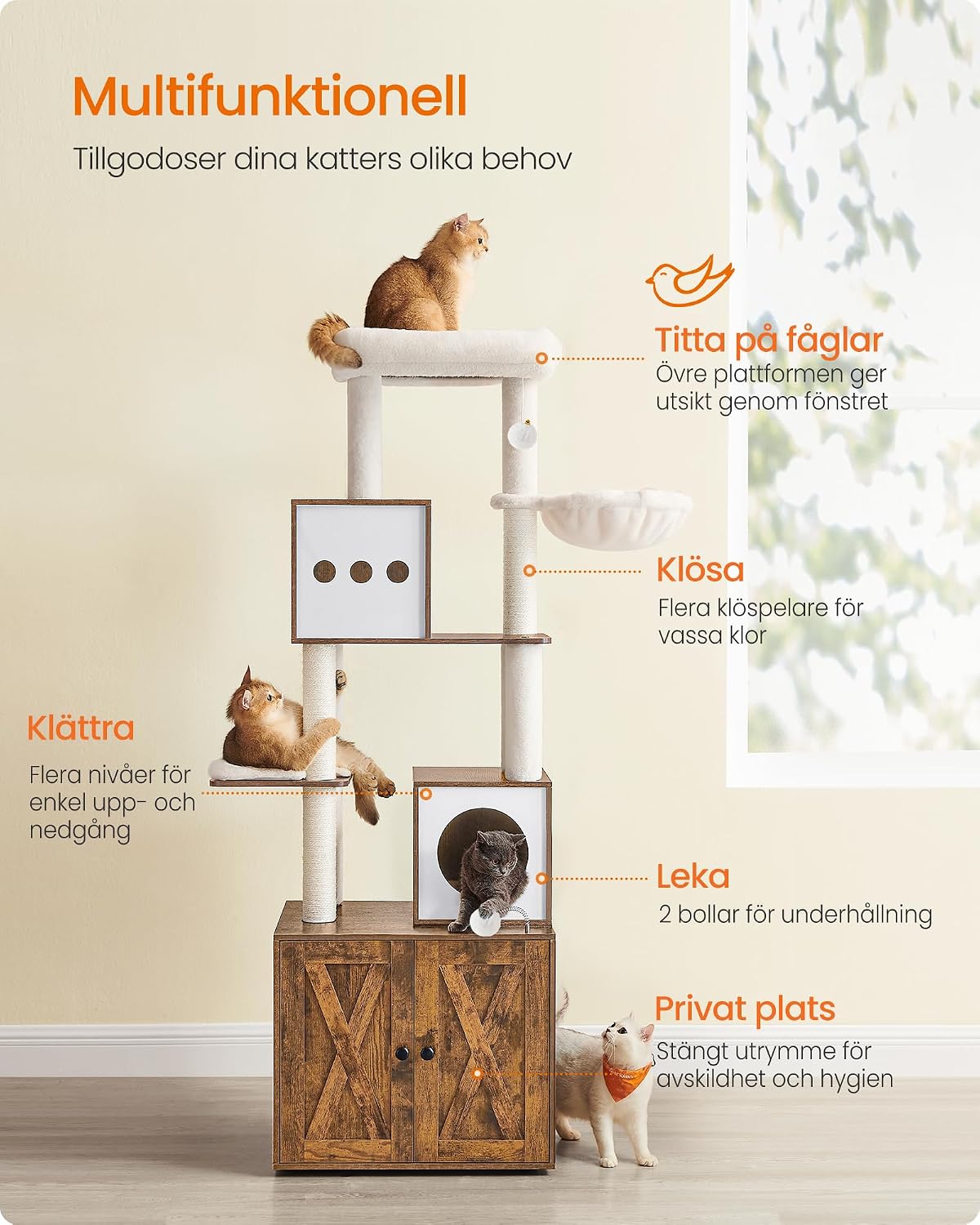 Detalle de FEANDREA PCT116X01 klösträd med kattlådeskåp, sisal och avtagbar kudde