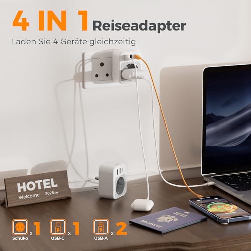 Detalle de TESSAN 2er Pack Adapter Südafrika-Steckdose mit 3 USB | 4 in 1 Reisestecker