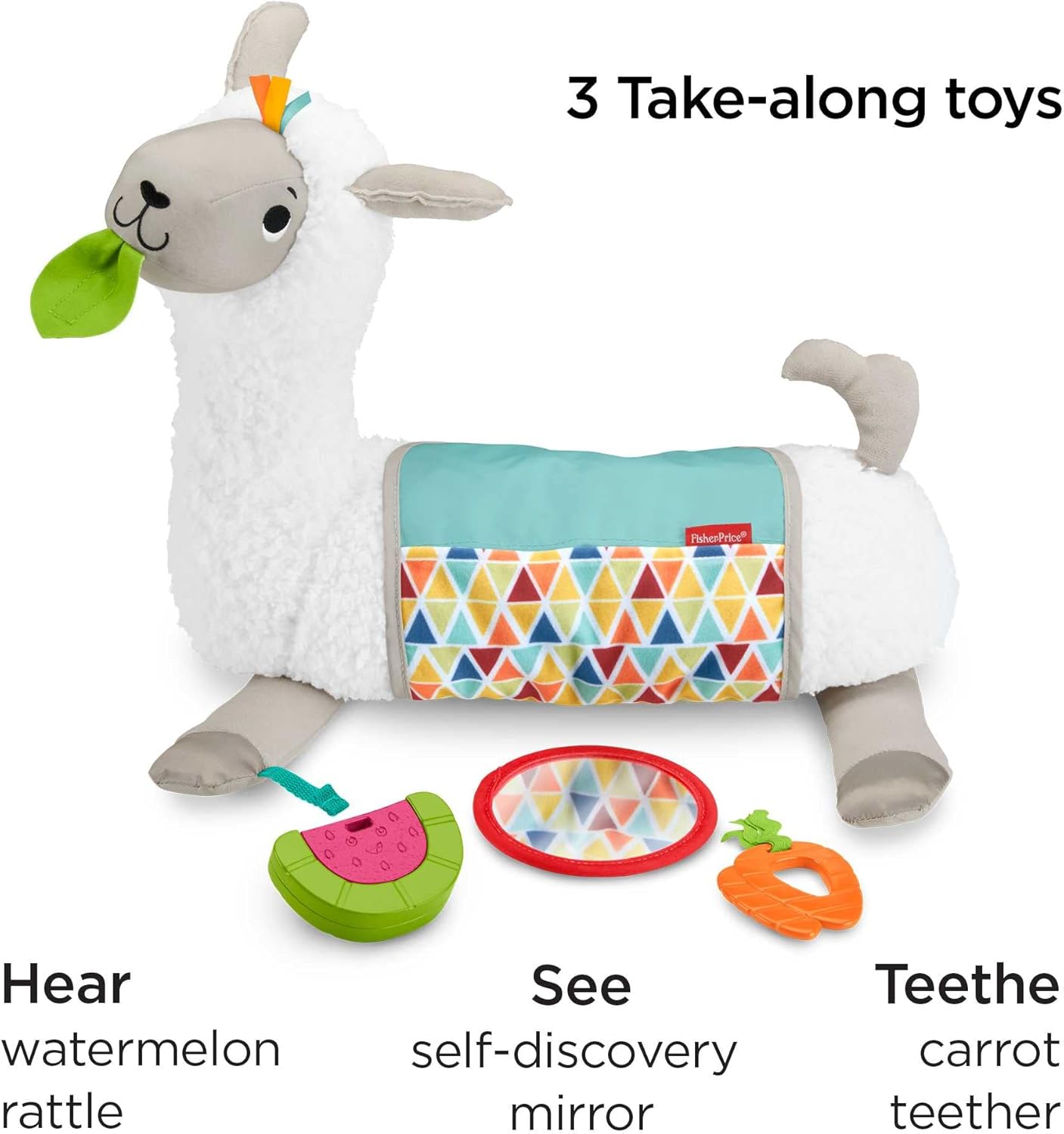 Thumbnail 2 de Fisher-Price Tummy Time Llama Plush (GLK39) grow-with-me baby toy with rattle, mirror & teether