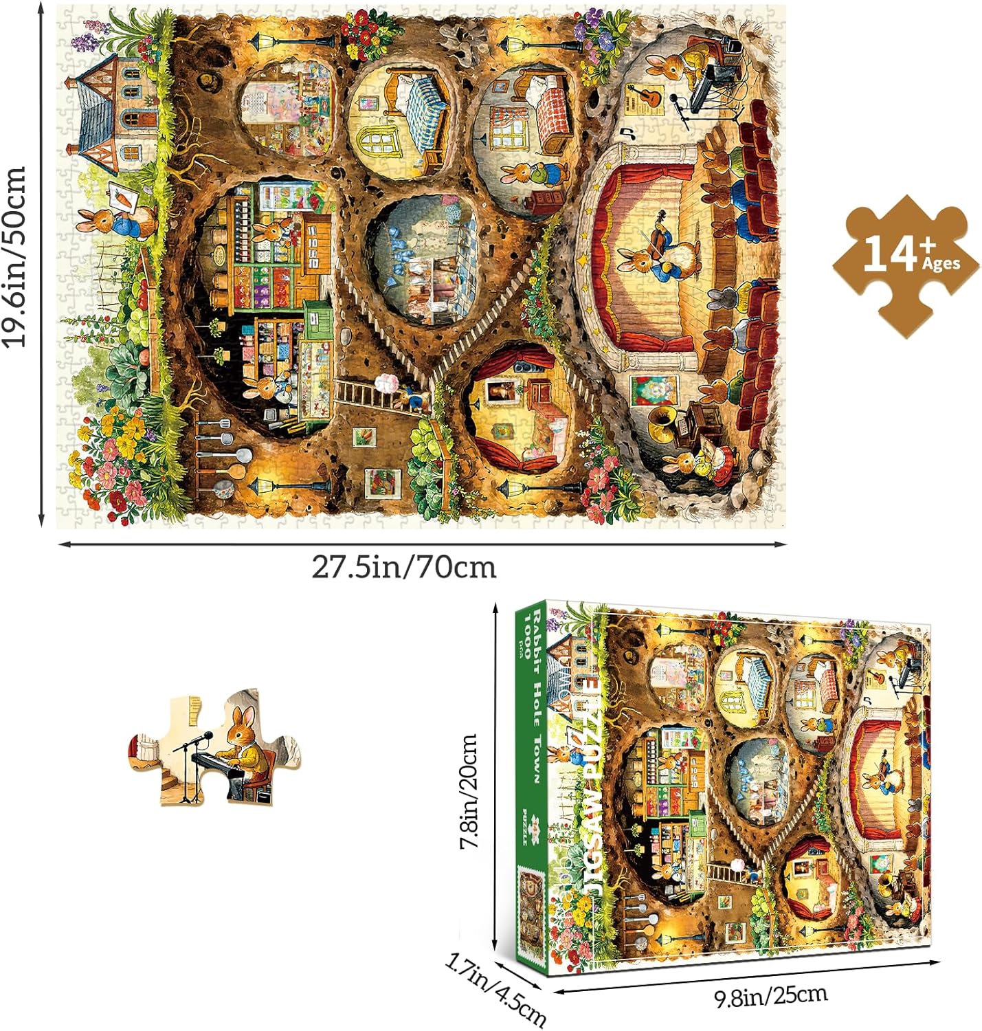 Thumbnail 4 de HUADADA 1000-Piece Jigsaw Puzzle: Bunny Burrow Town — Stress Relief & Relaxation for Adults