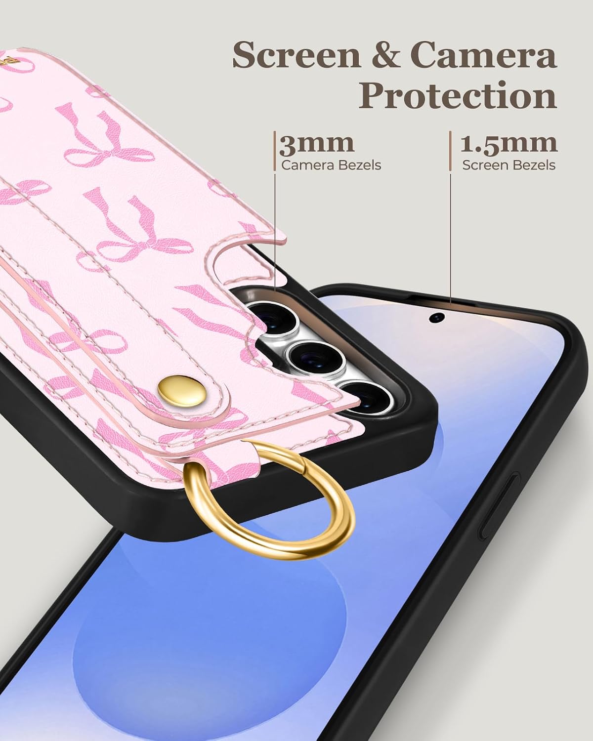 Detalle de Petitian Bow Wallet Case for Samsung Galaxy S24/S25 with Card Storage and Wrist Strap