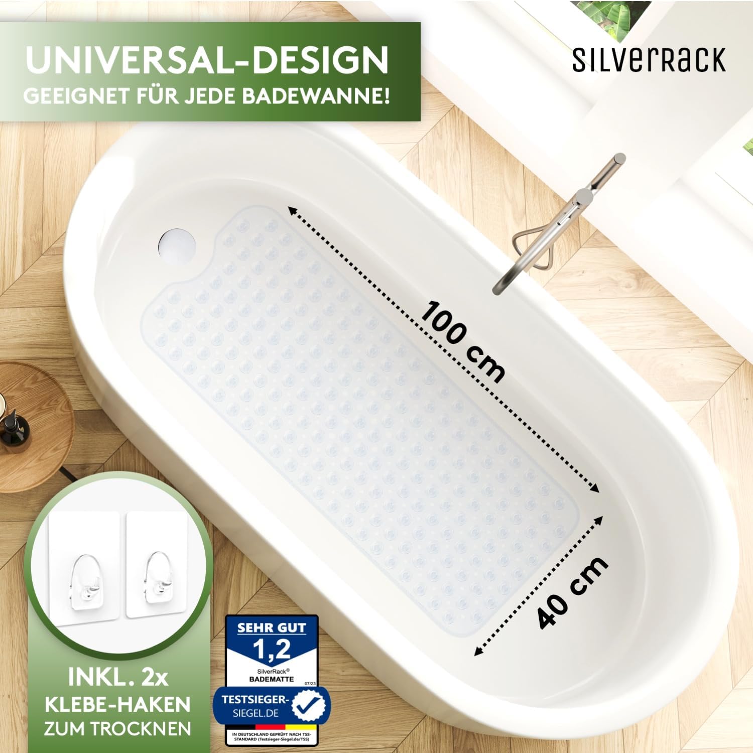 Thumbnail 1 de SilverRack Badewannenmatte 100x40 cm Transparent – Antirutschmatte für Badewanne, BPA frei, maschinenwaschbar