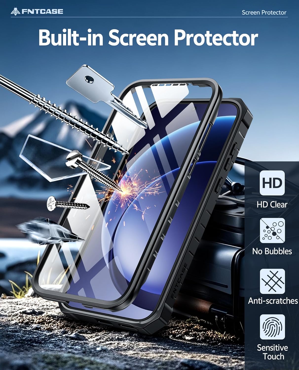 Detalle de FNTCASE for OnePlus 15 Case with Built-in Screen Protector & Kickstand